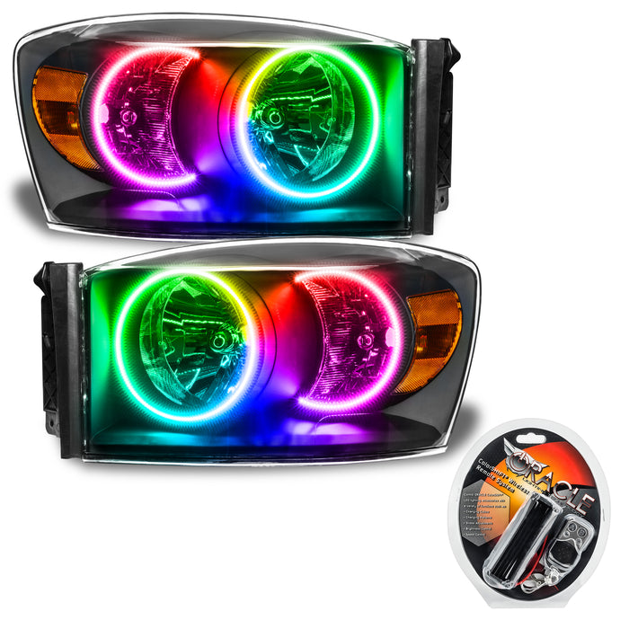ORACLE 2007-2008 Dodge Ram Pre-Assembled Halo Headlights - (Black) - ColorSHIFT - with RF Controller