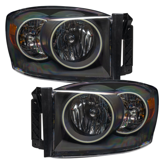 ORACLE 2007-2008 Dodge Ram Pre-Assembled Halo Headlights - (Black) - ColorSHIFT - with RF Controller