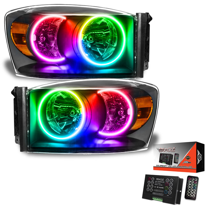 ORACLE 2007-2008 Dodge Ram Pre-Assembled Halo Headlights - (Black) - ColorSHIFT - with 2.0 Controller