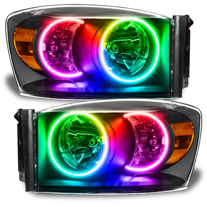 ORACLE 2007-2008 Dodge Ram Pre-Assembled Halo Headlights - (Black) - ColorSHIFT - with No Controller