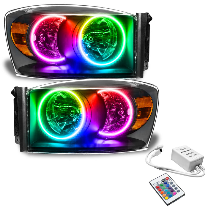 ORACLE 2007-2008 Dodge Ram Pre-Assembled Halo Headlights - (Black) - ColorSHIFT - with Simple Controller