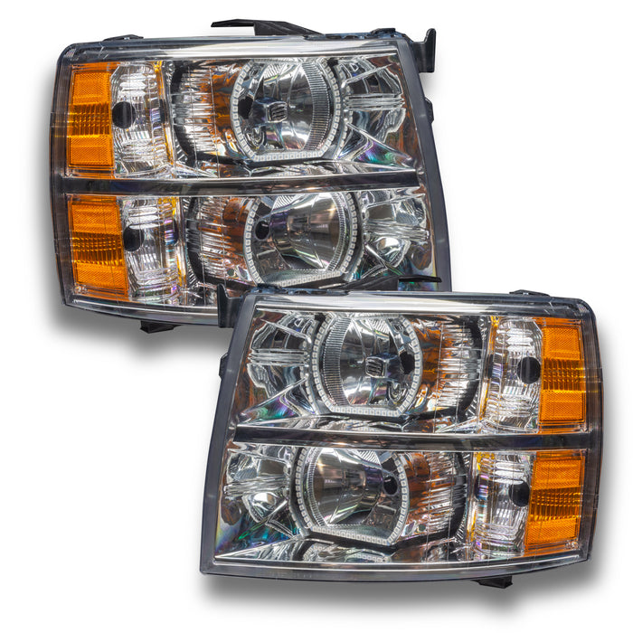 ORACLE 2007-2013 Chevrolet Silverado Pre-Assembled Square Halo Headlights - (Chrome) - ColorSHIFT - with 2.0 Controller