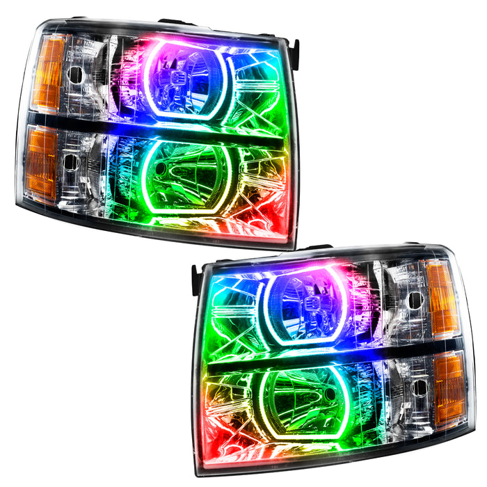 ORACLE 2007-2013 Chevrolet Silverado Pre-Assembled Square Halo Headlights - (Chrome) - ColorSHIFT - with No Controller