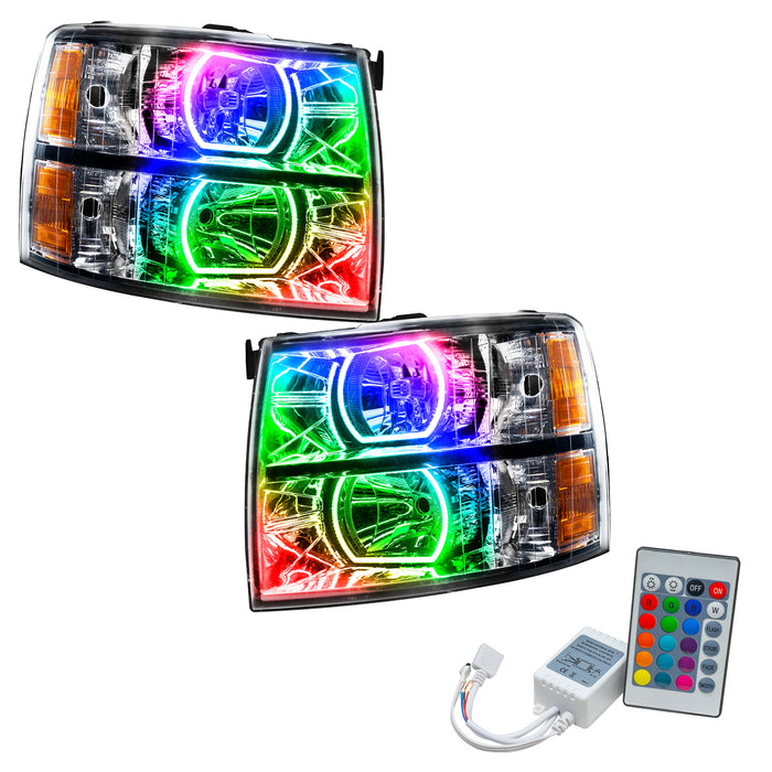 ORACLE 2007-2013 Chevrolet Silverado Pre-Assembled Square Halo - (Chrome) - ColorSHIFT - with Simple Controller