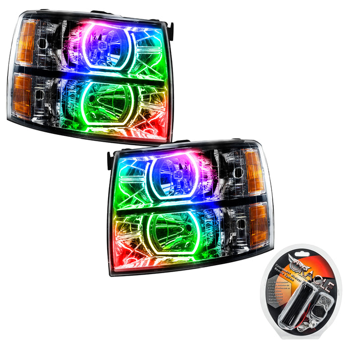 ORACLE 2007-2013 Chevrolet Silverado Pre-Assembled Square Halo Headlights - (Black) - ColorSHIFT - with RF Controller