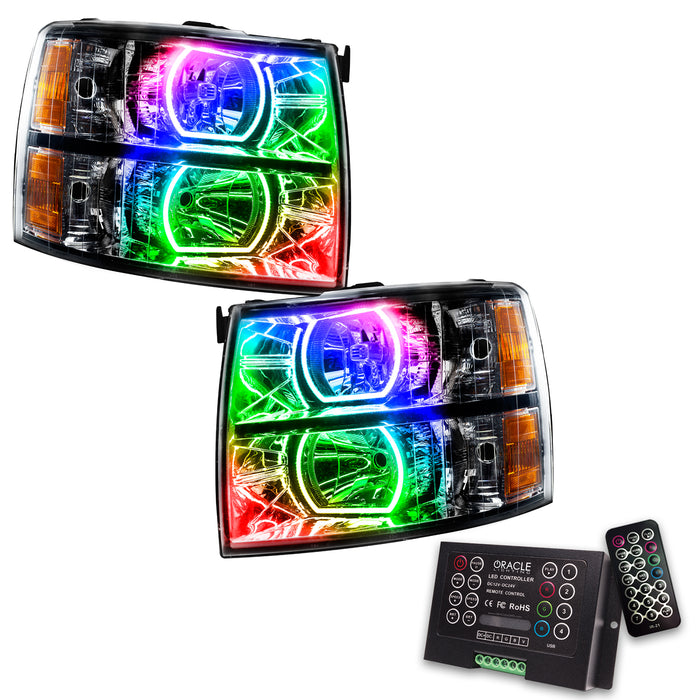 ORACLE 2007-2013 Chevrolet Silverado Pre-Assembled Square Halo Headlights - (Black) - ColorSHIFT - with 2.0 Controller