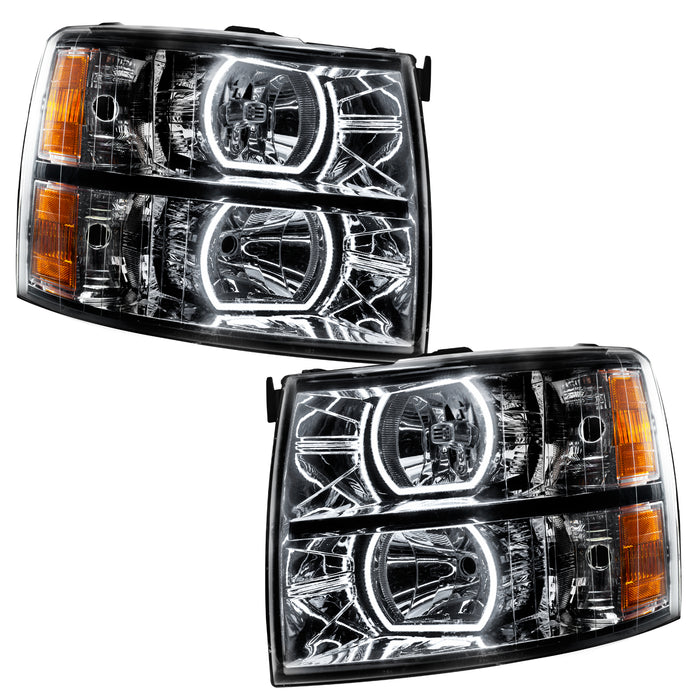 ORACLE 2007-2013 Chevrolet Silverado Pre-Assembled Square Halo Headlights - (Black) - ColorSHIFT - with 2.0 Controller
