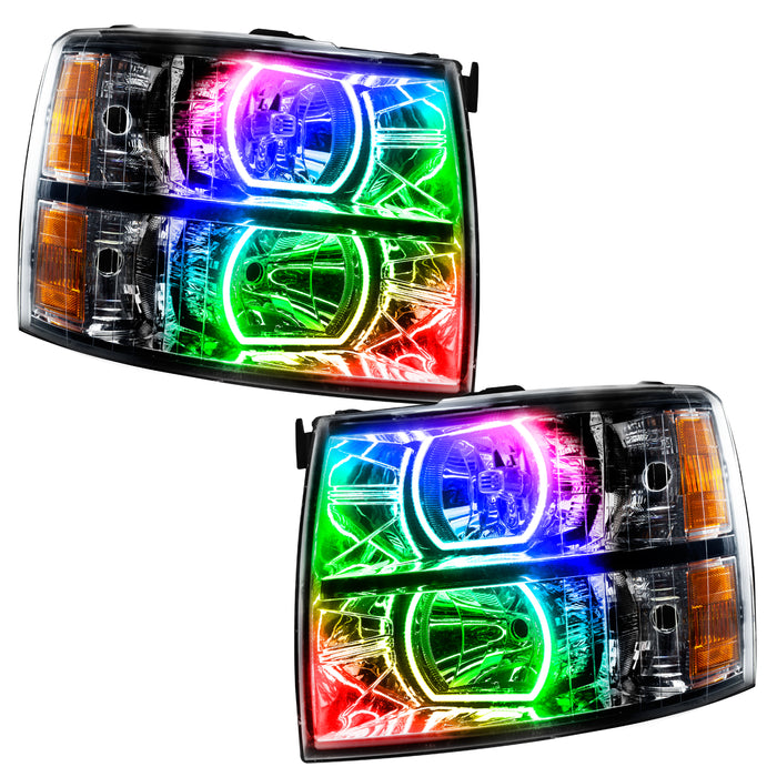 ORACLE 2007-2013 Chevrolet Silverado Pre-Assembled Square Halo Headlights - (Black) - ColorSHIFT - with No Controller