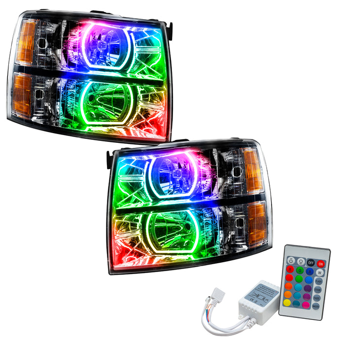 ORACLE 2007-2013 Chevrolet Silverado Pre-Assembled Square Halo Headlights - (Black) - ColorSHIFT - with Simple Controller