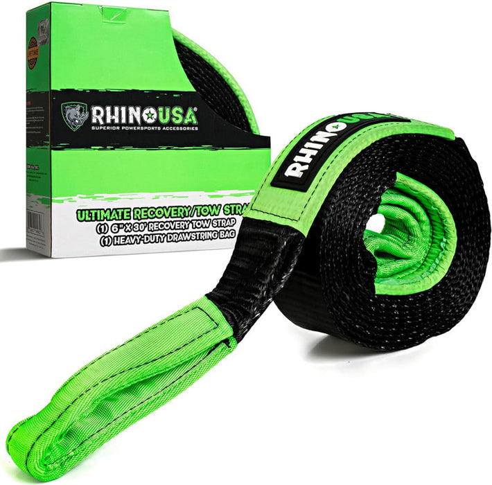 RHINO USA ULTIMATE RECOVERY TOW STRAP 6" X 30' - BLACK