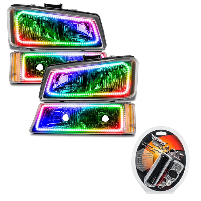 ORACLE 2003-2006 Chevrolet Silverado Pre-Assembled Halo Headlights with Parking Lights - ColorSHIFT - with RF Controller