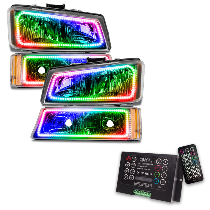ORACLE 2003-2006 Chevrolet Silverado Pre-Assembled Halo Headlights with Parking Lights - ColorSHIFT - with 2.0 Controller
