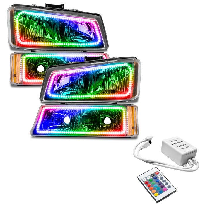 ORACLE 2003-2006 Chevrolet Silverado Pre-Assembled Halo Headlights with Parking Lights - ColorSHIFT - with Simple Controller