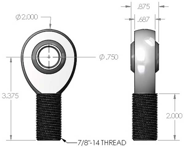 JMX12-14T 3-Piece Heim Dimension