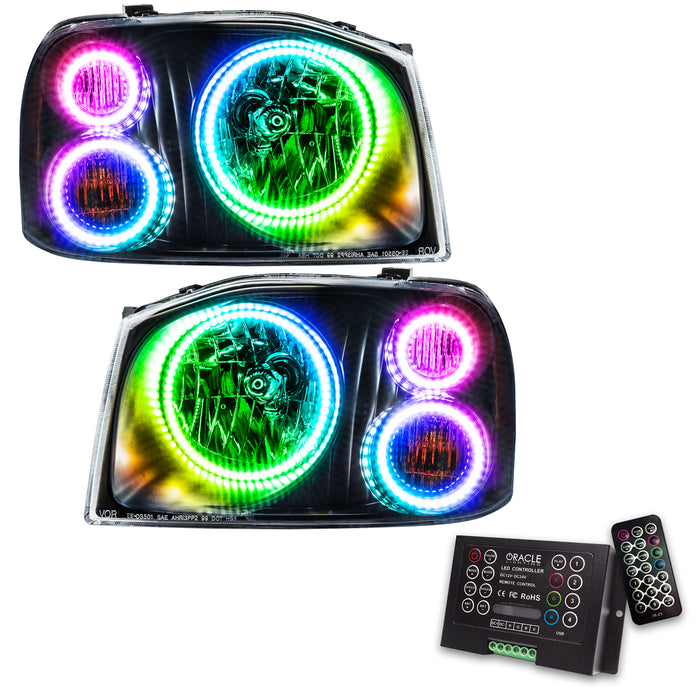 ORACLE 2001-2004 Nissan Frontier Pre-Assembled Halo Headlights - (Triple Halos) - ColorSHIFT - with 2.0 Controller