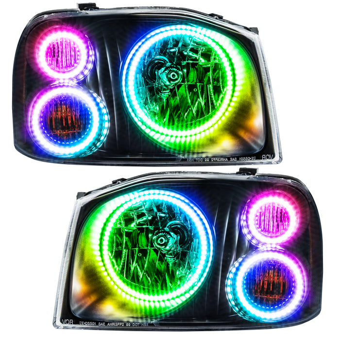 ORACLE 2001-2004 Nissan Frontier Pre-Assembled Halo Headlights - (Triple Halos) - ColorSHIFT - with No Controller