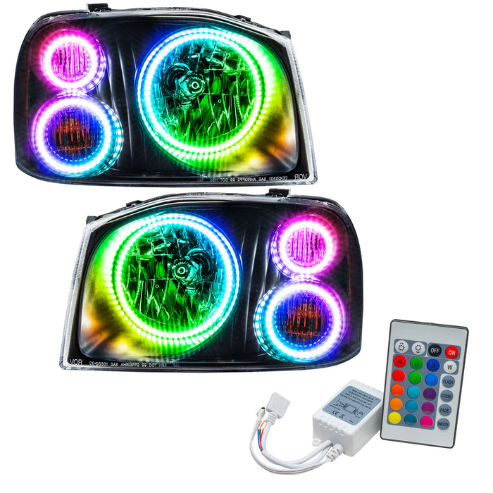 ORACLE 2001-2004 Nissan Frontier Pre-Assembled Halo Headlights - (Triple Halos) - ColorSHIFT - with Simple Controller