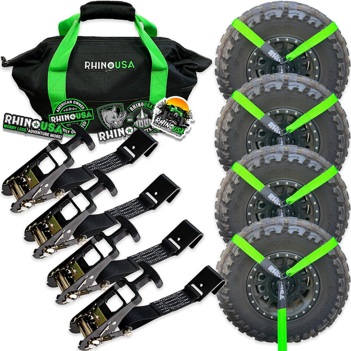 RHINO USA LASSO STRAPS; BASKET STRAPS - GREEN - FLAT HOOK