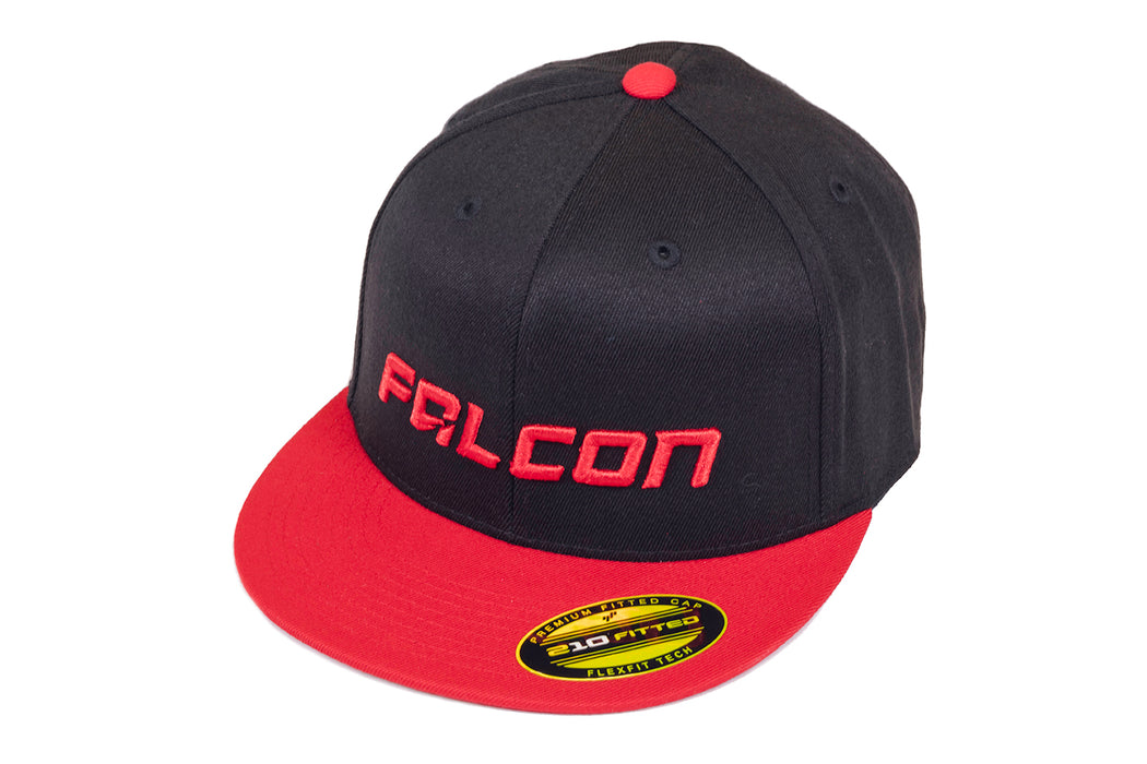 FALCON Shocks FlexFit 2-Tone Flat Visor Hat, Black/Red, Small/Medium
