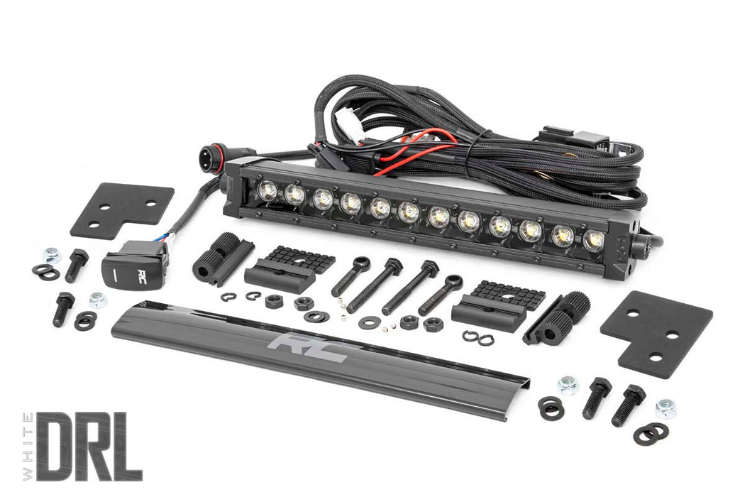 Rough Country LED Light Kit - Bumper Mount - 12" Black Single Row - White DRL | Polaris Ranger XP 1000