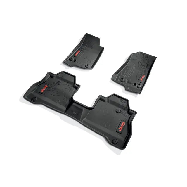 All-Weather Floor Mats, 4-Piece, Black, Red Jeep Logo