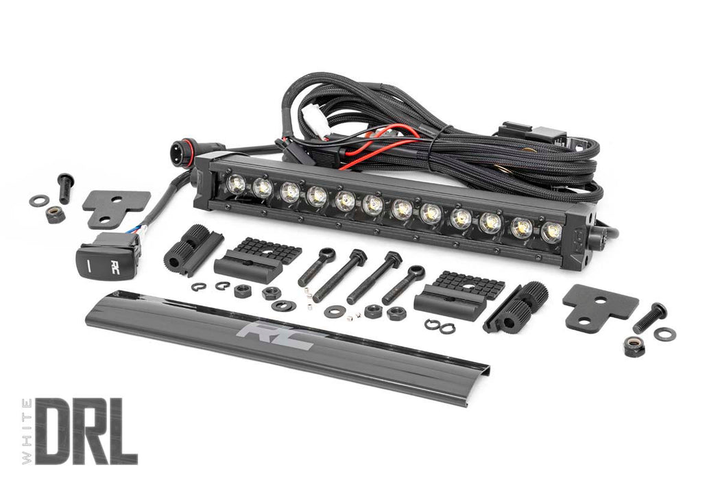 Rough Country LED Light - Bumper Mount - 12" Black Single Row - White DRL | Can-Am Defender HD 8/HD 9/HD 10