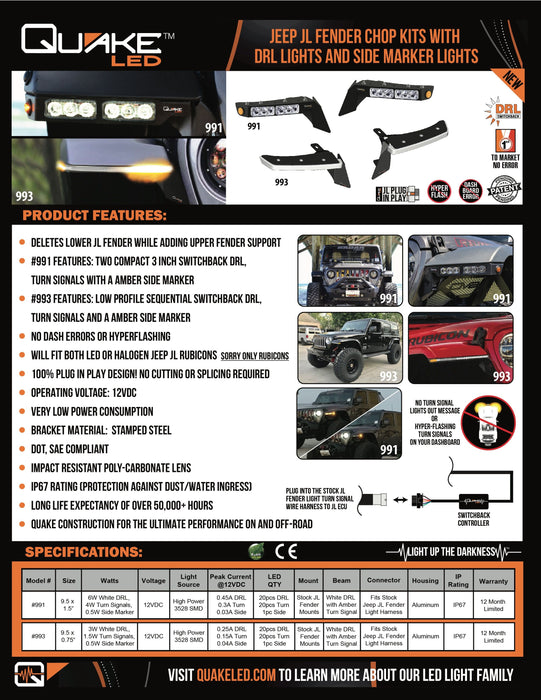Jeep Wrangler JL/Gladiator 9.5 x 0.75 Inch Slim Chop Kit DRL w/ Sequential Switchback Turn Signal & Side Marker Light
