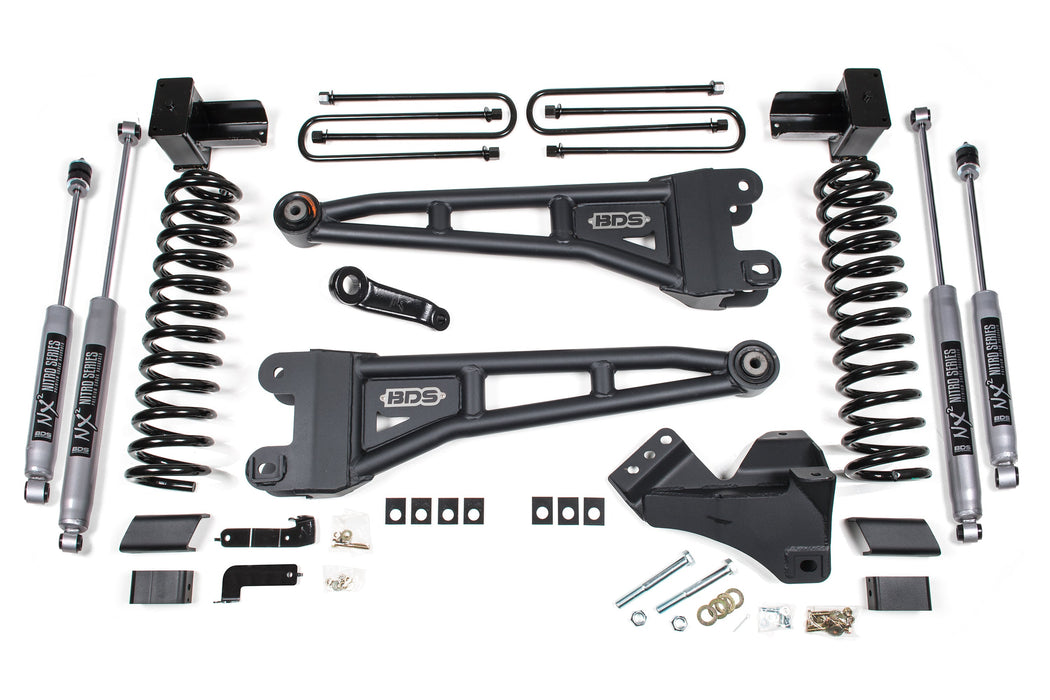 BDS 20-22 Ford F-450 4WD 4" Radius Arm Suspension Lift Kit, 3.5" Rear, Block - Fox 2.5 Performance Elite Series Shocks Front and Rear