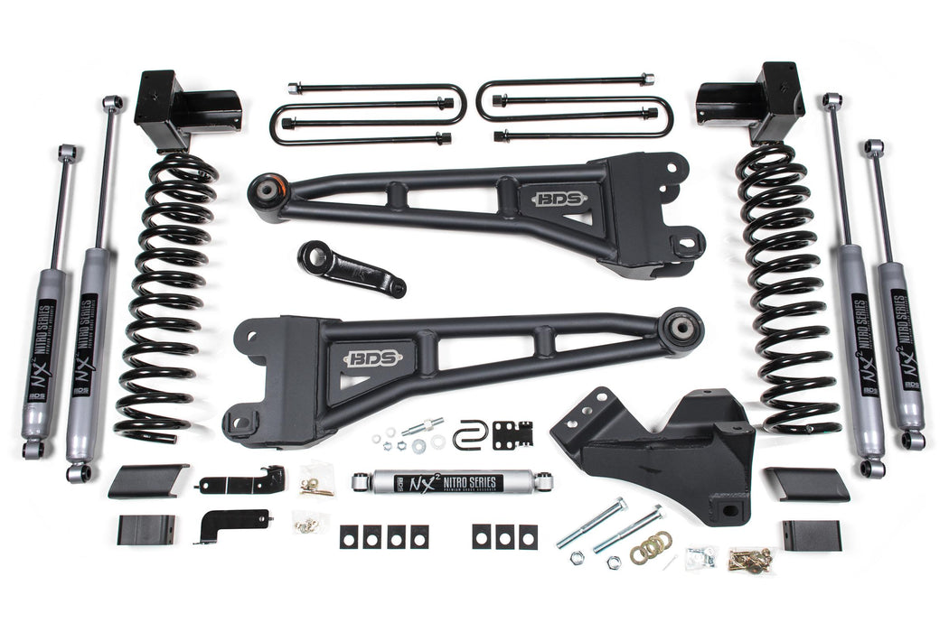 BDS 4" Lift Kit | w/ Radius Arm Ford F250/F350 Super Duty 17-19 4WD Diesel 5" Block 2 Leaf Main Fox 2.0 Performance