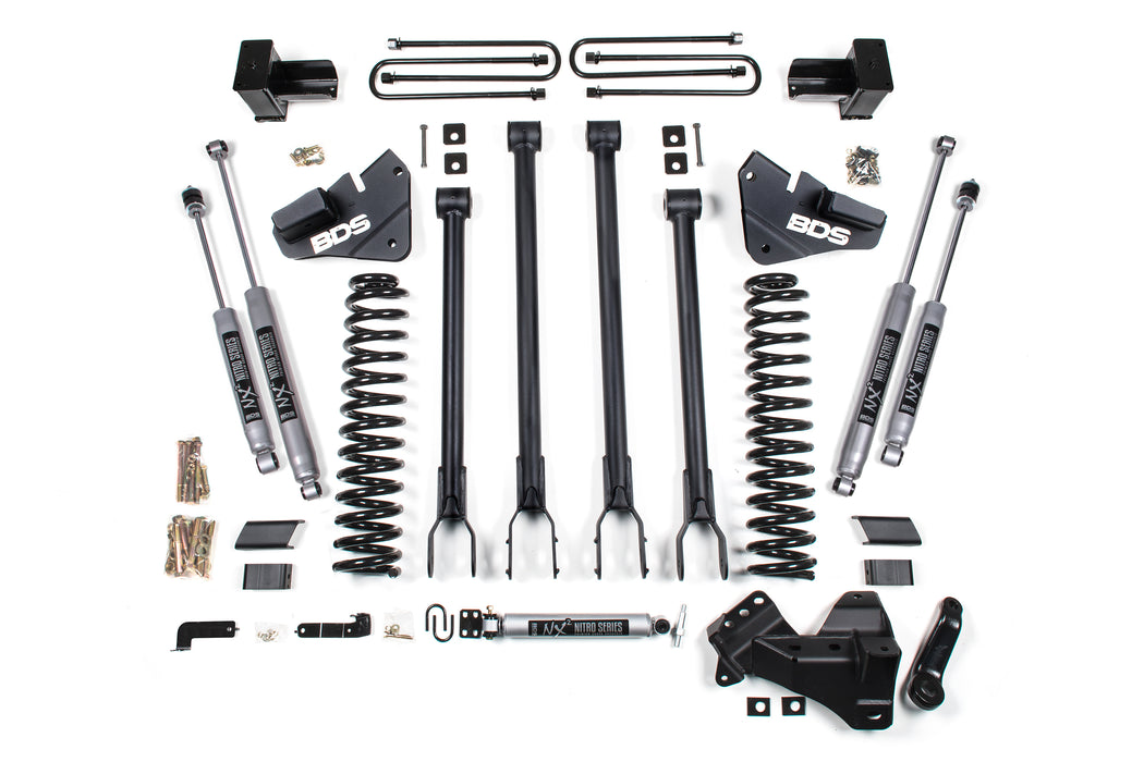 BDS 4" Lift Kit | 4-Link Conversion Ford F250/F350 Super Duty 17-19 4WD Diesel 5" Block 3 Leaf Main