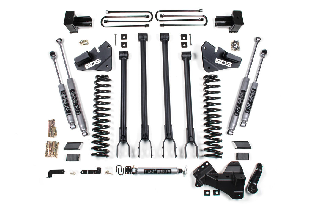 BDS 4" Lift Kit | 4-Link Conversion Ford F250 / F350 Super Duty 17-19 4WD Gas 5" Block 2 Leaf Main Fox 2.0 Performance