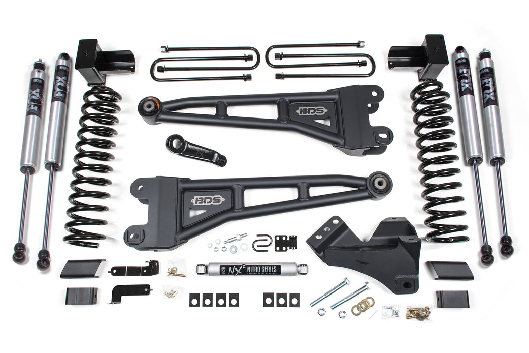 BDS 23-26 Ford F-350 DRW 4WD 5" Radius Arm Suspension Lift Kit, 3" Rear, Block, Gas - Fox 2.0 IFP Performance Series Front and Rear