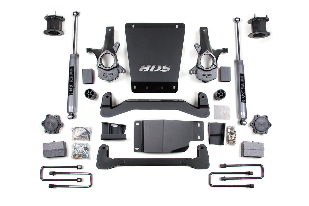 BDS 07-13 Chevrolet Silverado 1500 - GMC Sierra 1500 4WD 4.5" Suspension Lift Kit, 4" Rear Lift, Leaf Spring, Fox 2.0 IFP Performance Series