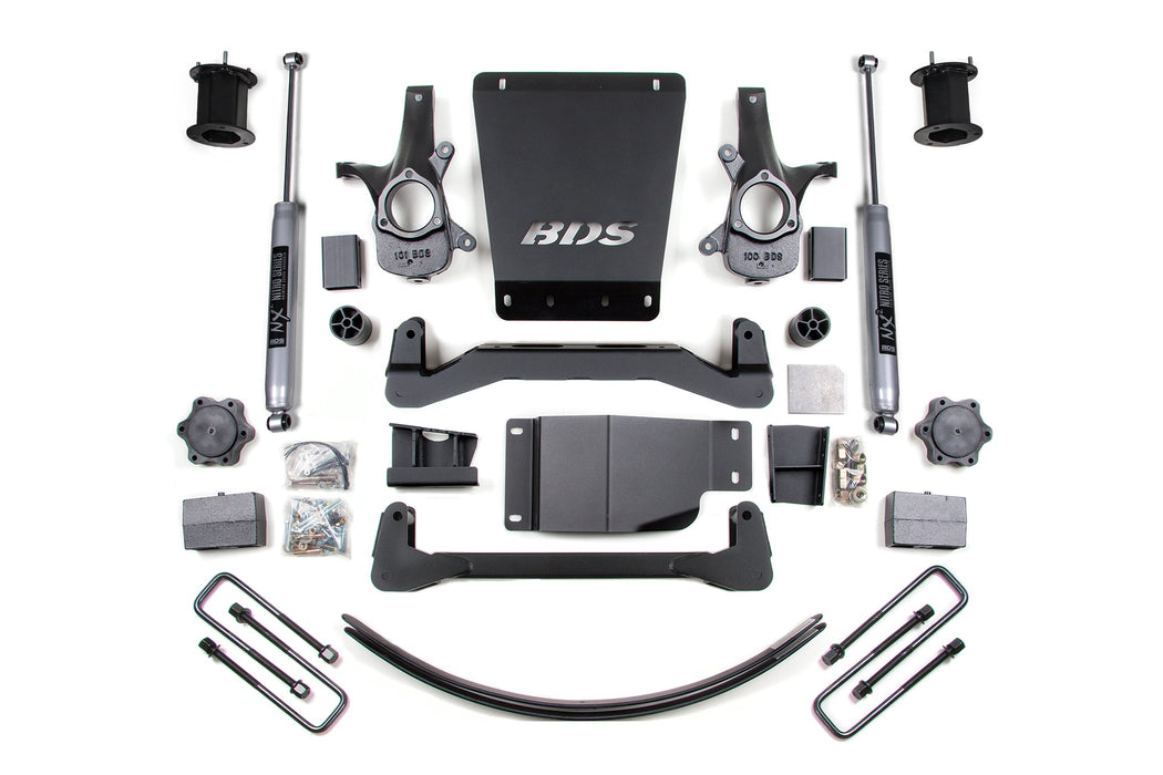 BDS 07-13 Chevrolet Silverado 1500 - GMC Sierra 1500 4WD 6" Suspension Lift Kit, 4.5" Rear Lift, Block and Add-A-Leaf, Fox 2.0 IFP Performance Series