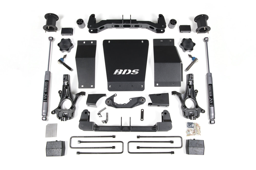 BDS 14-18 Chevrolet Silverado 1500 - GMC Sierra 1500 4WD 4.5" Suspension Lift Kit (Cast Steel), 3" Rear Lift, Block, NX2 Nitro Series