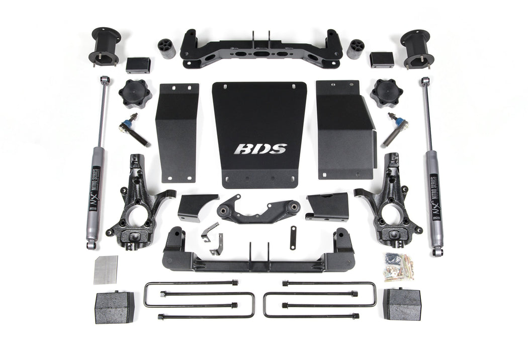 BDS 14-18 Chevrolet Silverado 1500 - GMC Sierra 1500 4WD 4.5" Suspension Lift Kit (Aluminum / Stamped Steel), 3" Rear Lift, Block, NX2 Nitro Series