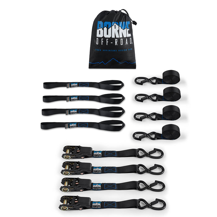 Mishimoto BNRTC-TDMD-4BK Borne Off-Road Medium-Duty Ratchet Tie-Down Kit (4-pack), Black