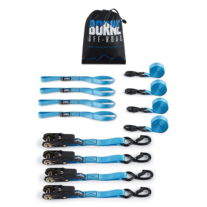 Mishimoto BNRTC-TDMD-4BL Borne Off-Road Medium-Duty Ratchet Tie-Down Kit (4-pack), Blue