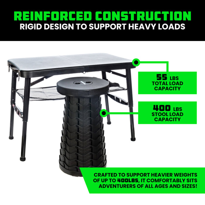 RHINO USA PORTABLE CAMPING TABLE AND STOOL (GREEN)