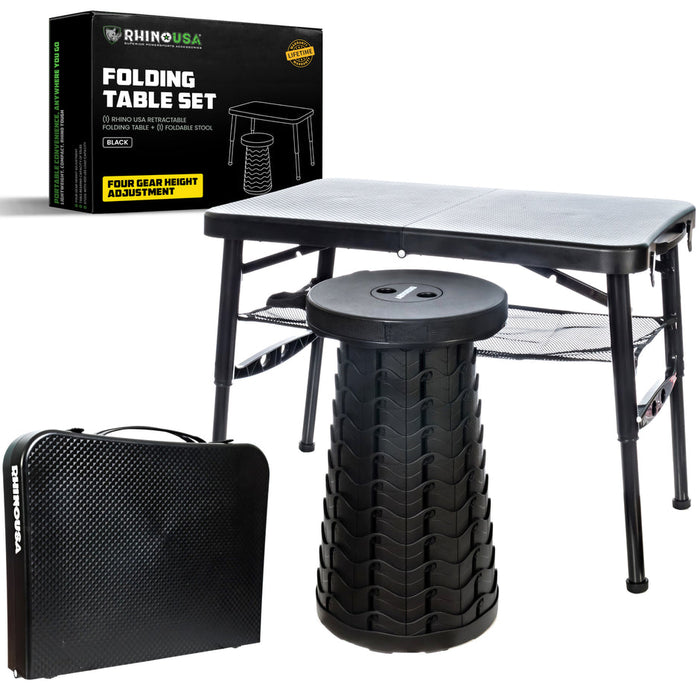 RHINO USA PORTABLE CAMPING TABLE AND STOOL (BLACK)