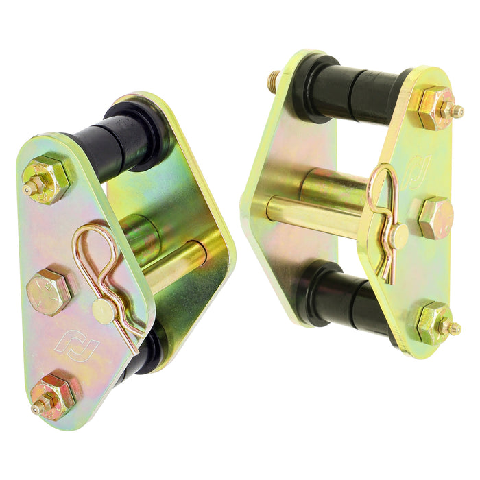 RockJock HD Leaf Spring Tow Shackles, 76-86 CJ Front, Incl. Urethane Bushings, HD Greasable Bolts, Pair, For Use w/ CE-9033F or CE-9033D