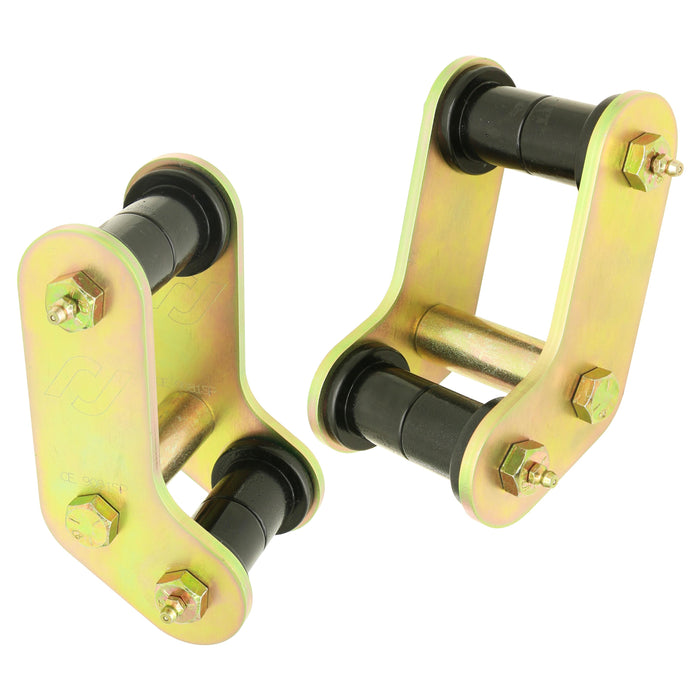 RockJock Boomerang Leaf Spring Shackles, YJ Rear, Incl. Urethane Bushings, HD Greasable Bolts, Pair, For Use w/ ProComp Springs