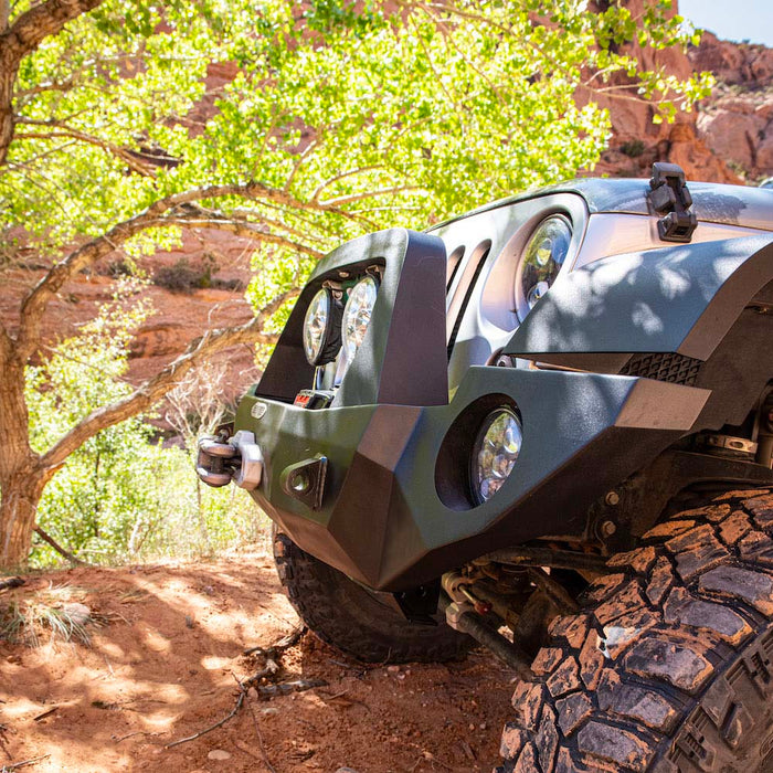 Jeep JK Full Front Bumper For 07-18 Wrangler JK With Winch Plate Bull Bar Black Powdercoated Rigid Series Rock Slide Engineering