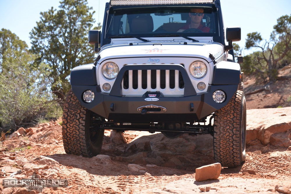 Jeep JK Full Front Bumper For 07-18 Wrangler JK With Winch Plate Bull Bar Black Powdercoated Rigid Series Rock Slide Engineering