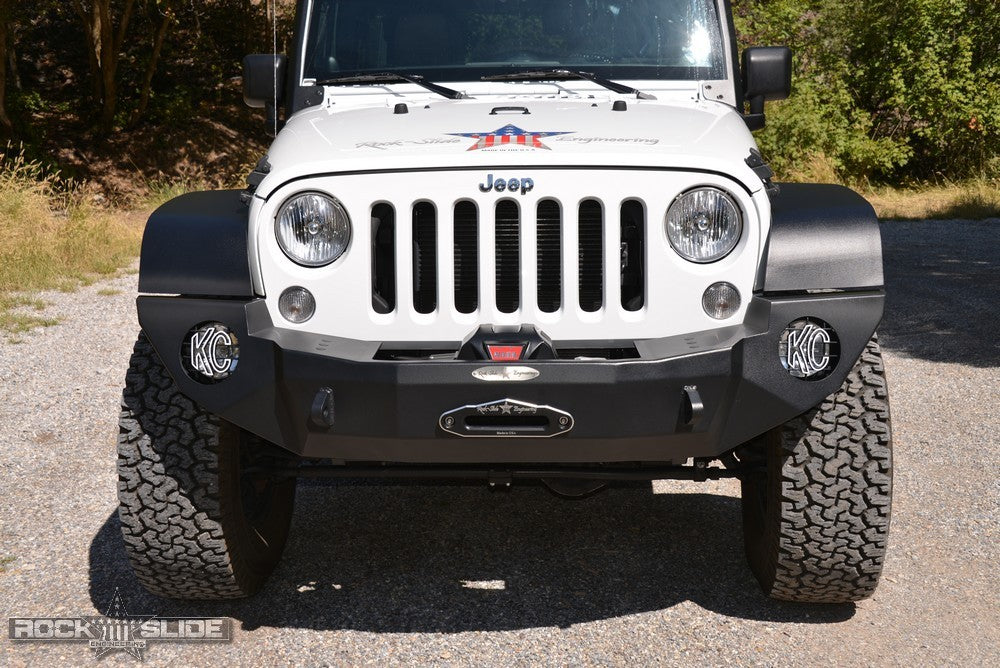 Jeep JK Full Front Bumper For 07-18 Wrangler JK With Winch Plate No Bull Bar Black Powdercoated Rigid Series Rock Slide Engineering