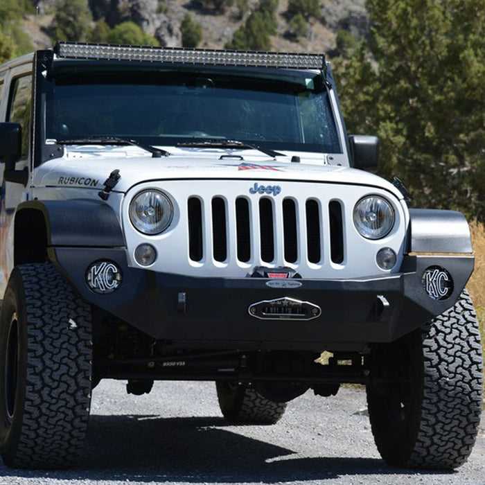 Jeep JK Full Front Bumper For 07-18 Wrangler JK With Winch Plate No Bull Bar Black Powdercoated Rigid Series Rock Slide Engineering