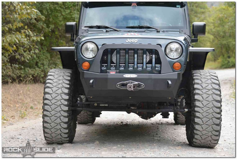 Jeep JK Shorty Front Bumper For 07-18 Wrangler JK Complete With Winch Plate Rigid Series Rock Slide Engineering