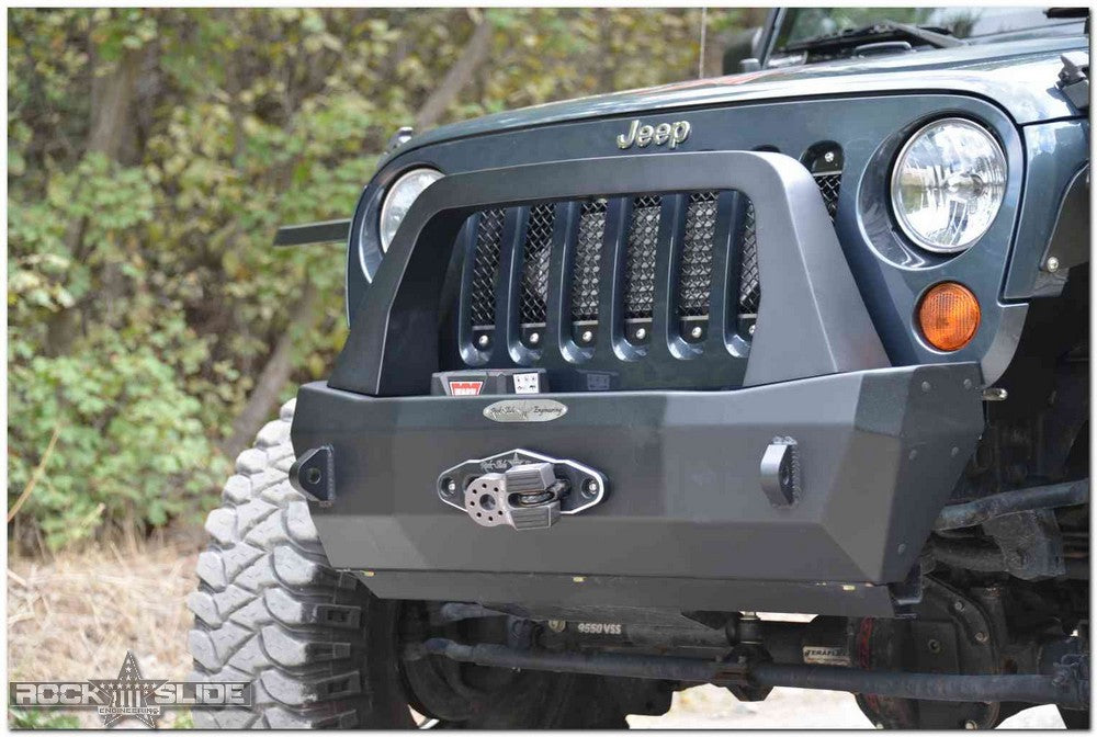 Jeep JK Shorty Front Bumper For 07-18 Wrangler JK Complete With Winch Plate Rigid Series Rock Slide Engineering