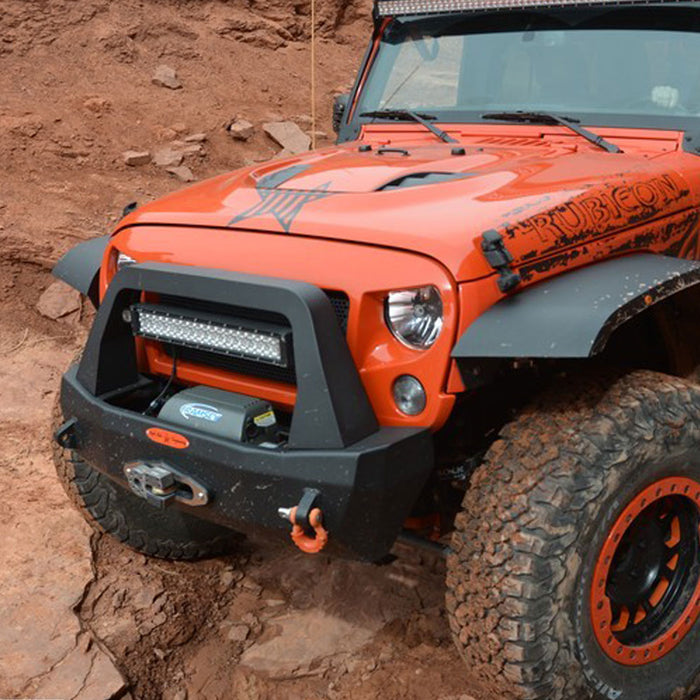 Jeep JK Shorty Front Bumper For 07-18 Wrangler JK Complete With Winch Plate Rigid Series Rock Slide Engineering