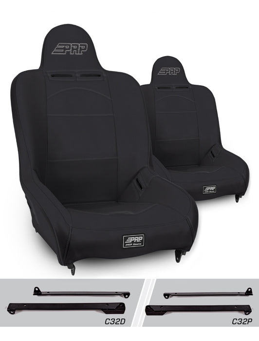Premier High Back Suspension Seats Kit for Jeep Wrangler CJ7/YJ (Pair), Black
